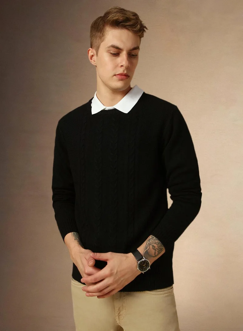 Dennis Lingo Men's Black 100% Acrylic Solid Slim Sweater
