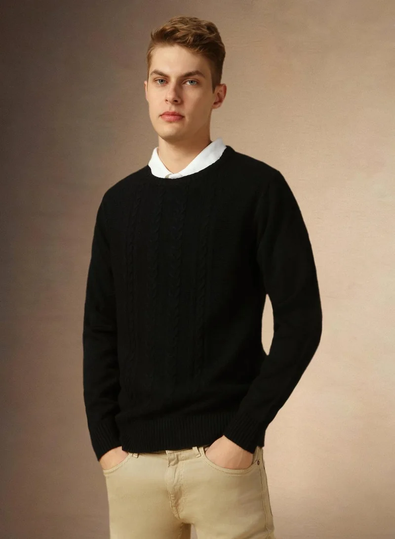 Dennis Lingo Men's Black 100% Acrylic Solid Slim Sweater