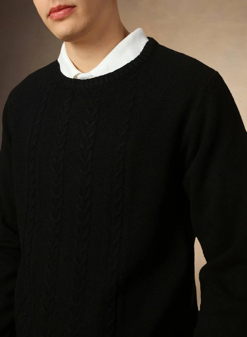 Dennis Lingo Men's Black 100% Acrylic Solid Slim Sweater