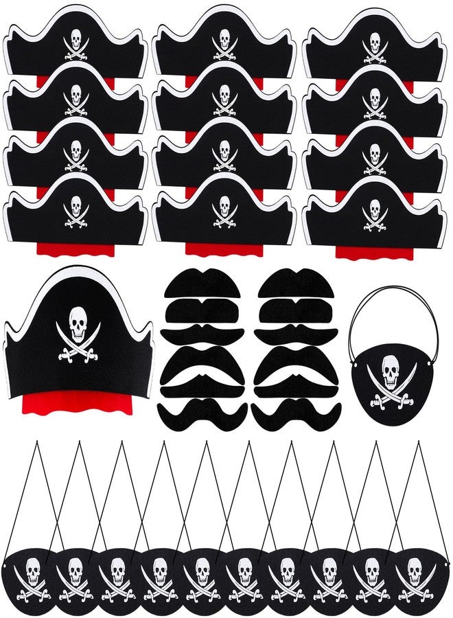 CHRIMISS Pirate Hat Set with Pirate Eye Patch, Mustache, Temporary Tattoos, 48PCs for Kid Birthday, Halloween Costume Accessories, Party Favors & Goodie Bag Fillers - Image 1