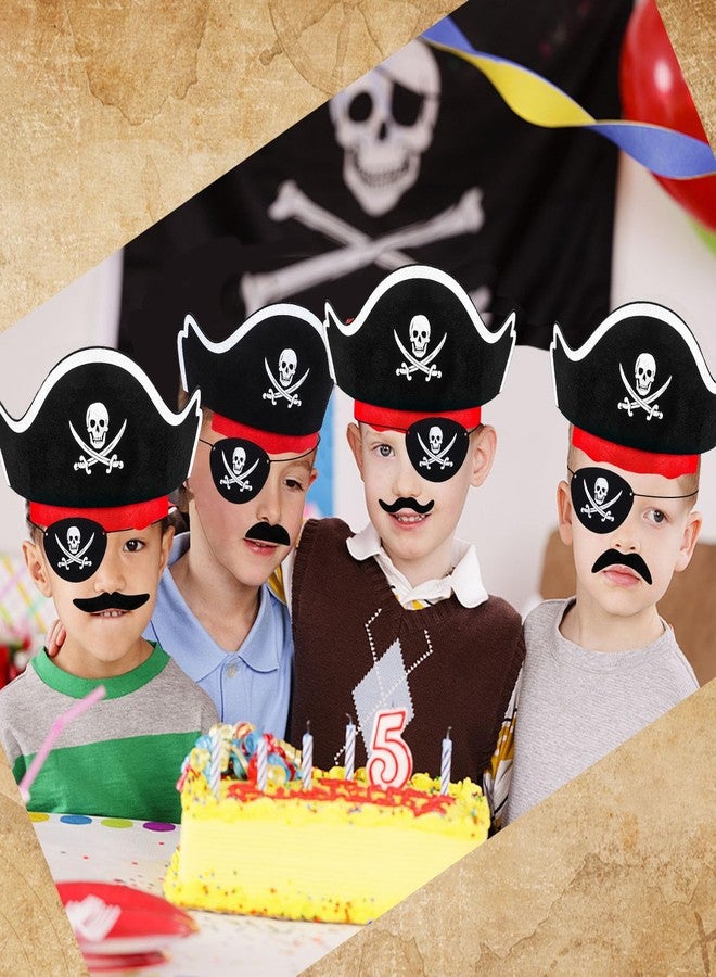 CHRIMISS Pirate Hat Set with Pirate Eye Patch, Mustache, Temporary Tattoos, 48PCs for Kid Birthday, Halloween Costume Accessories, Party Favors & Goodie Bag Fillers - Image 4