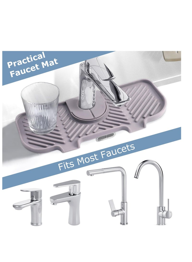 Excefore Silicone Sink Splash Guard, Silicone Sink Faucet Mat, Silicone Faucet Handle Drip Catcher Tray, Silicone Sink Mat Sponges Holder, for Kitchen Bathroom Counter Protect (Grey)  - Image 5