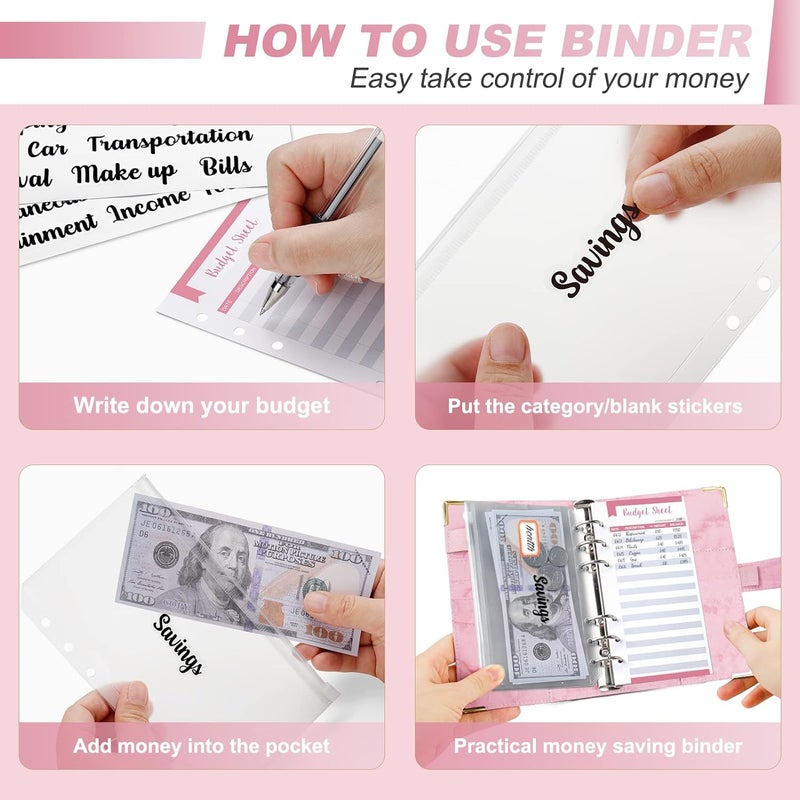 Onlyesh Budget Binder, Cash Envelopes for Budgeting, Money Organizer for Cash, 28Pcs Budget Binder with Cash Envelopes, Marble 6-Ring Money Saving Binder(Pink) - Image 5