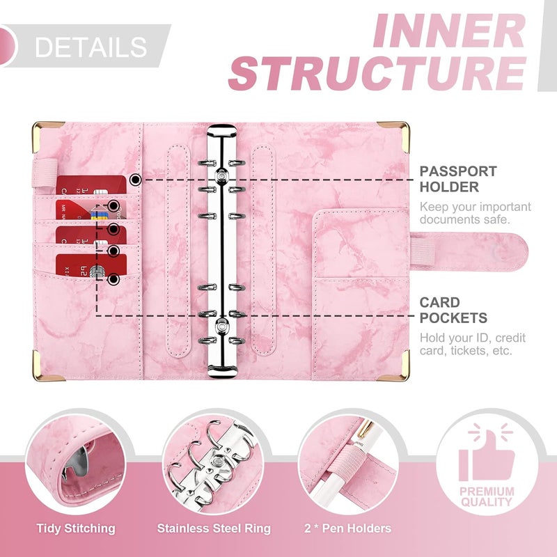 Onlyesh Budget Binder, Cash Envelopes for Budgeting, Money Organizer for Cash, 28Pcs Budget Binder with Cash Envelopes, Marble 6-Ring Money Saving Binder(Pink) - Image 3