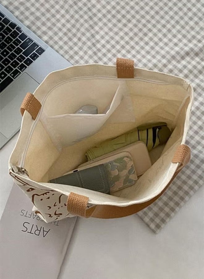 Cartoon Cat Canvas Tote Bag，One Shoulder Canvas Bag ,Shopping Grocery Bag Inside with Zipper and Small Pocket, Gifts Reusable  Bag - Image 2