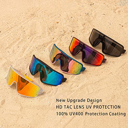 MAXJULI Polarized Sunglasses for Men Women, Windproof Outdoor Sports Cycling Running UV400 Protection Sun Glasses (Purple With Black Splatter/Red Lens) - Image 3