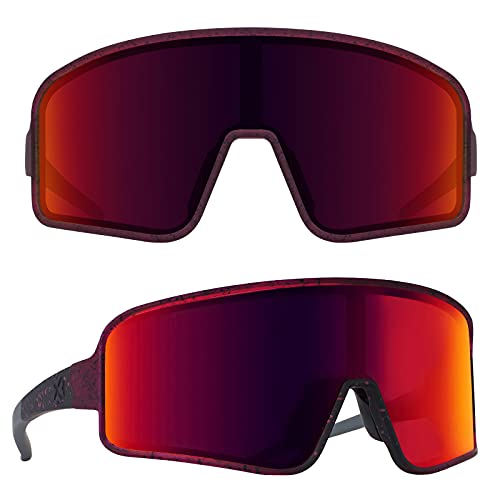 MAXJULI Polarized Sunglasses for Men Women, Windproof Outdoor Sports Cycling Running UV400 Protection Sun Glasses (Purple With Black Splatter/Red Lens) - Image 1