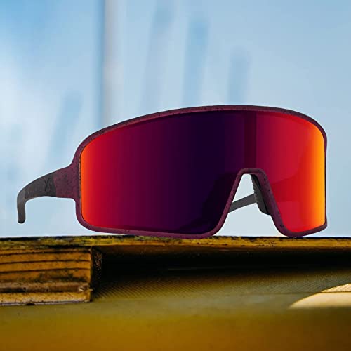 MAXJULI Polarized Sunglasses for Men Women, Windproof Outdoor Sports Cycling Running UV400 Protection Sun Glasses (Purple With Black Splatter/Red Lens) - Image 4
