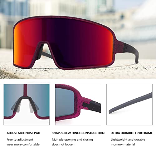MAXJULI Polarized Sunglasses for Men Women, Windproof Outdoor Sports Cycling Running UV400 Protection Sun Glasses (Purple With Black Splatter/Red Lens) - Image 5