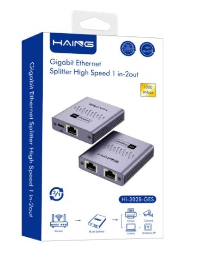 Haing Gigabit Ethernet Splitter High Speed 1 in -2out 1000MBPS - Image 1