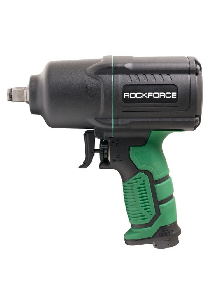 ROCKFORCE ROCKFORCE 1/2" Drive Air Impact Wrench - Lightweight, Working Torque 1450 NM, Adjustable Power, Twin Hammer, Black/Green  - Image 1
