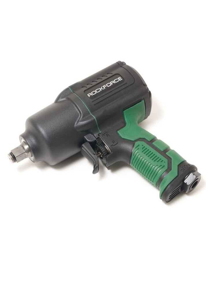 ROCKFORCE ROCKFORCE 1/2" Drive Air Impact Wrench - Lightweight, Working Torque 1450 NM, Adjustable Power, Twin Hammer, Black/Green  - Image 2