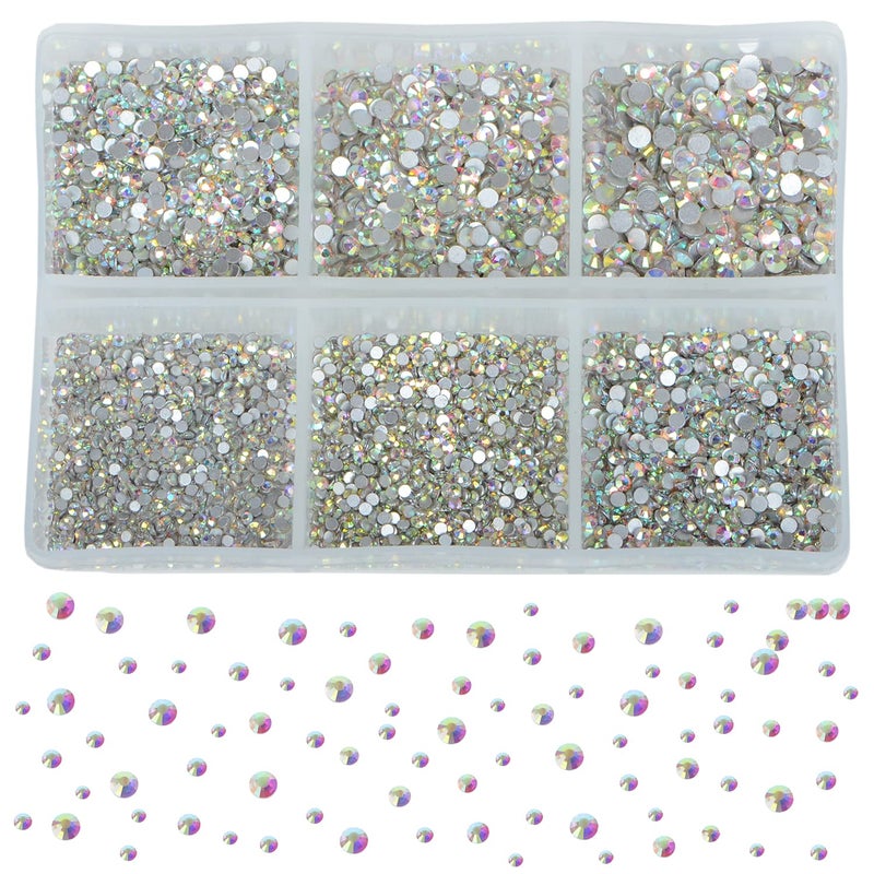 Bymitel 7200 Pieces 6 Mixed Sizes Glue Fix on Glass Rhinestones Round Crystal Gems Flatback for DIY Jewelry Making with one Picking Pen (6-Sizes 7200PCS, Crystal AB) - Image 3