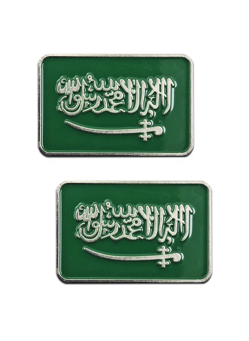 ملصق معدني مستطيل الشكل بعلم المملكة العربية السعودية، قطعتين، مناسب للجوال أو أي سطح أملس - Image 1