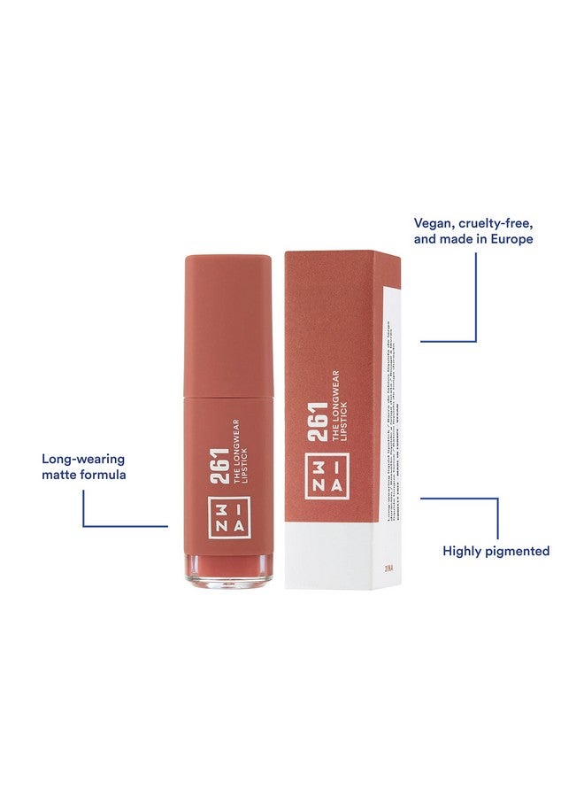 3INA The Longwear Lipstick 261 Naturally Hydrating Fast Drying Shades That Stay All Day And Suit Every Skin Tone Cruelty Free Paraben Free Vegan Cosmetics Dark Nude Color 0.22 Fl. Oz - Image 2