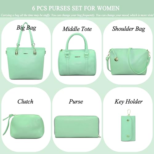 2E-youth Designer Purses and Handbags for Women Satchel Shoulder Bag Tote Top Handle Bag (4D-light green) - Image 2