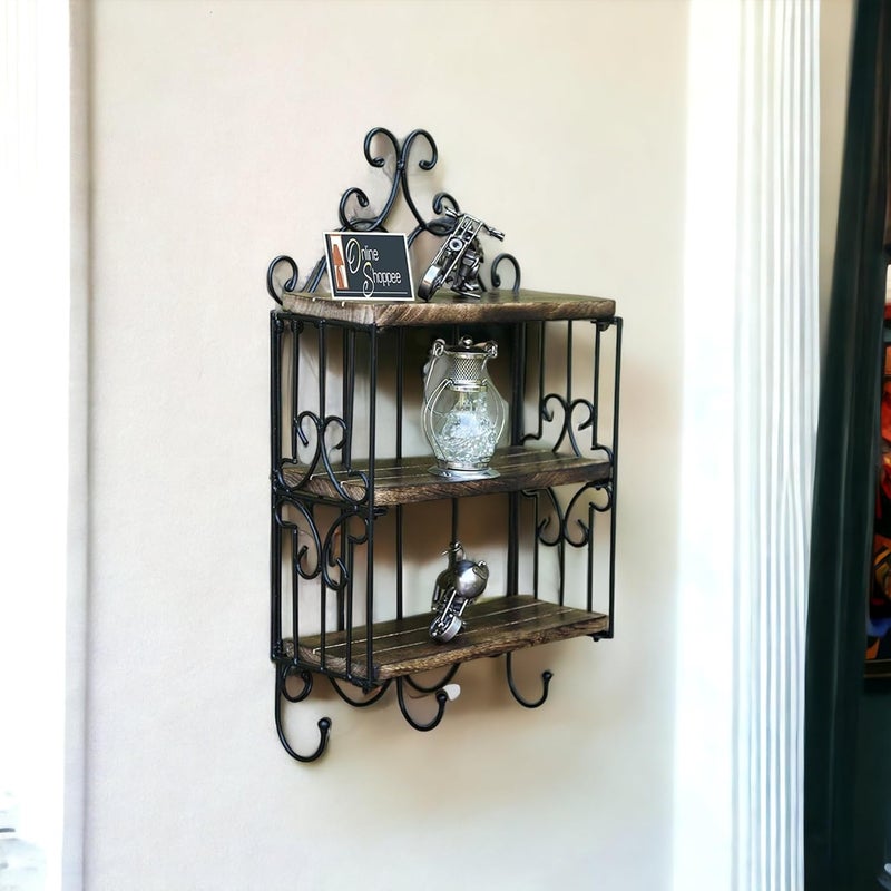 Onlineshoppee Wooden Iron Corner Rack Home Decor Corner Shelves Traditional