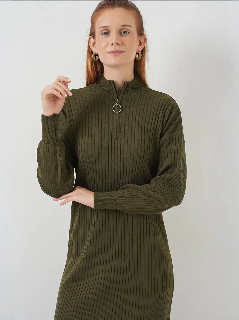 بيغ دارت BDART Textured Knit Dress with Half Turtleneck and Zipper