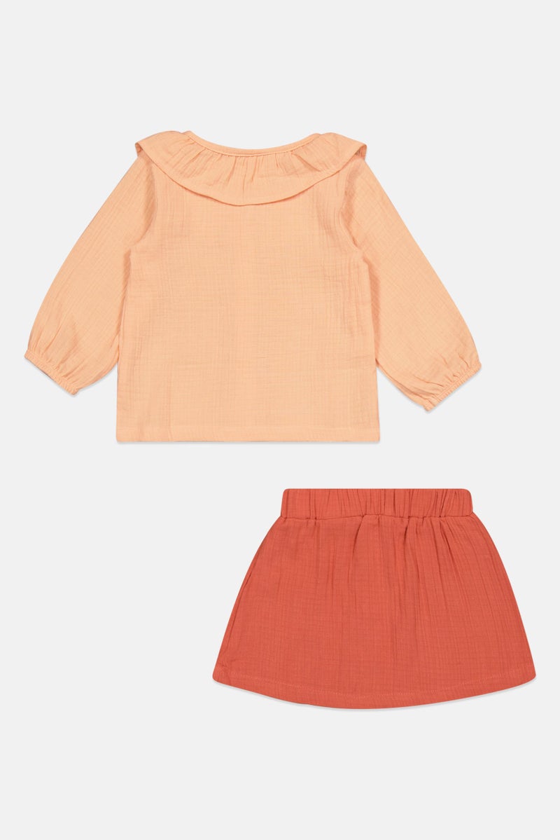 POPEES Toddlers Girl 2 Pcs Solid Top And Skirt Set, Multicolor - Image 3