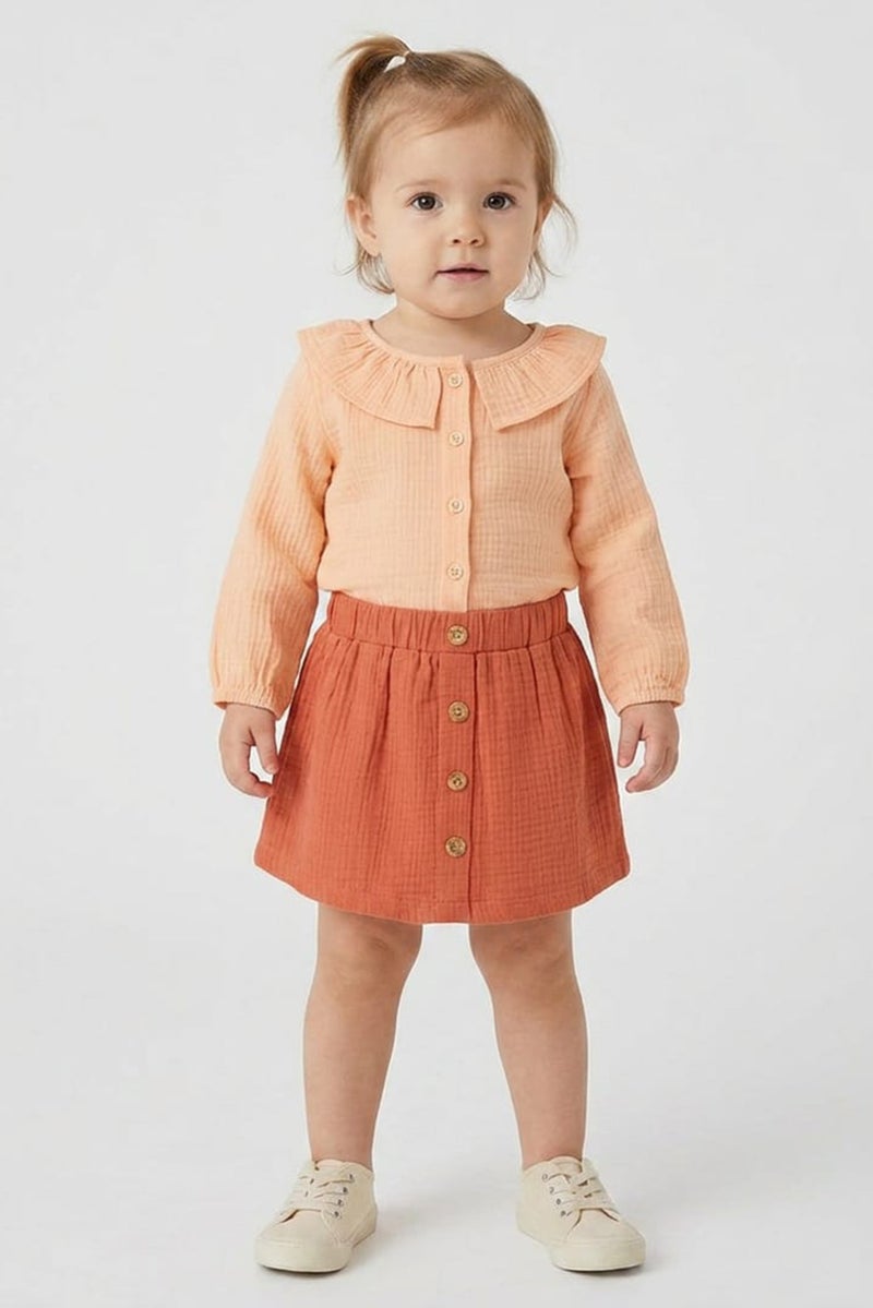 POPEES Toddlers Girl 2 Pcs Solid Top And Skirt Set, Multicolor - Image 1