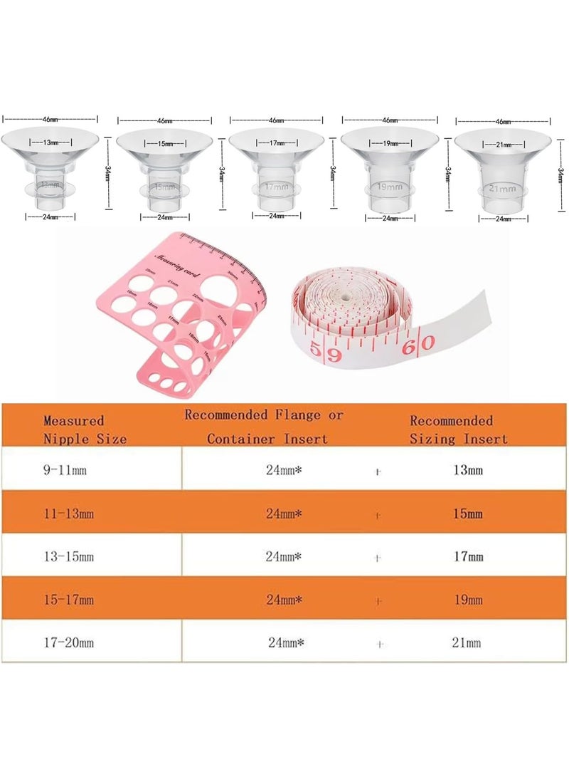 Breast Pump Flange Inserts, 5-Piece Set 13/15/17/19/21mm, Compatible with 24mm Shields for Momcozy S9/S10/S12, Equipped with nipple measuring tools - Image 2
