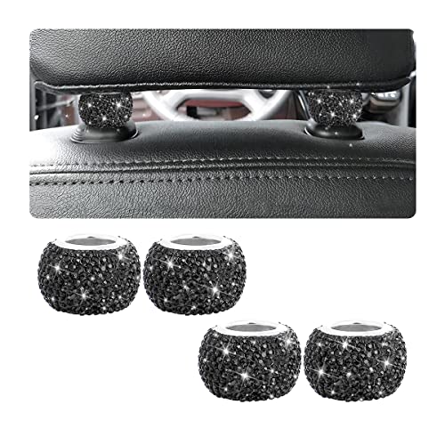 BELOMI 4 Pack Car Headrest Collars, Bling Car Head Rest Collars Rings Decor, Rhinestone Car Head Rest Collars, Diamond Interior Car Seat Accessory (Black) - Image 1