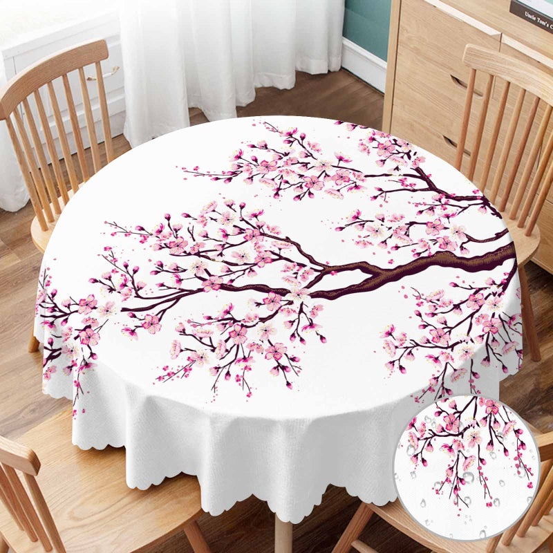 Yibeas Round Tablecloth 60 inch Cherry Tree Tablecloth Cherry Japanese Blossom Branch Flower Bud Twig Foliage Bloom Nature Table Cloth for Dining Tables Parties Wedding and Banquet Decoration