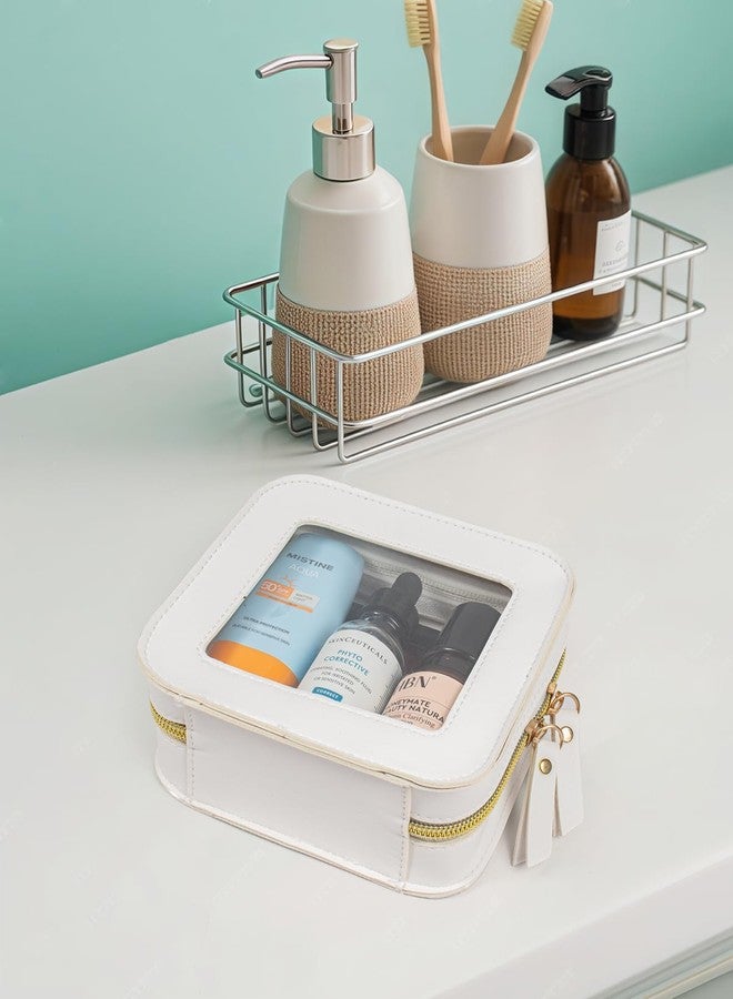 ليتغو حقيبة مكياج صغيرة من ليتجو، حقيبة مكياج شفافة، حقيبة سفر لطيفة، حقيبة يد، إكسسوارات أساسية للسيارة للنساء، منظمات أساسية للسفر (أبيض، صغير) - Image 5