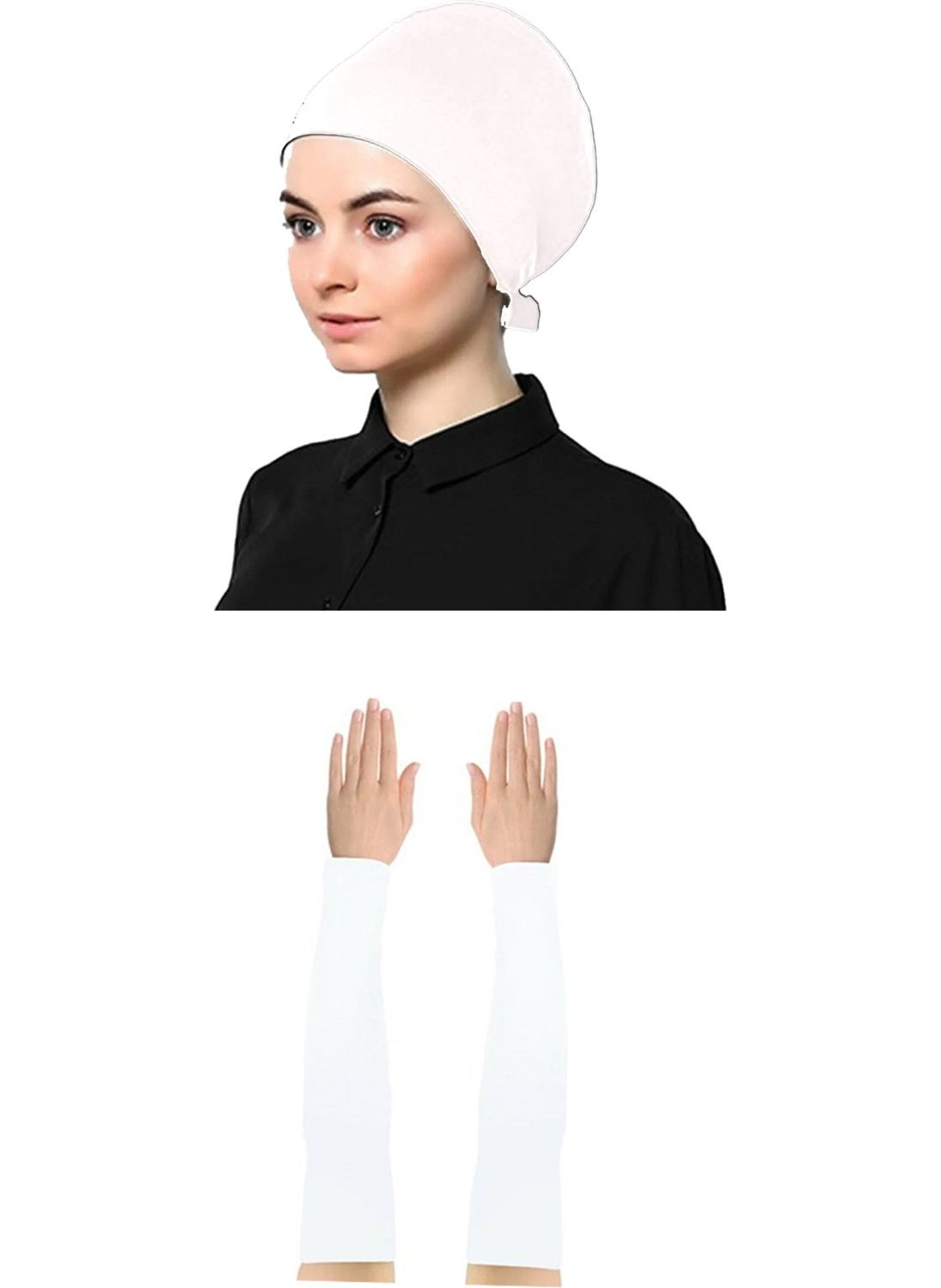 Belifanti Collection Women's Combed Cotton Plain Bonnet Prayer Sleeve White Set of 2  - Image 1
