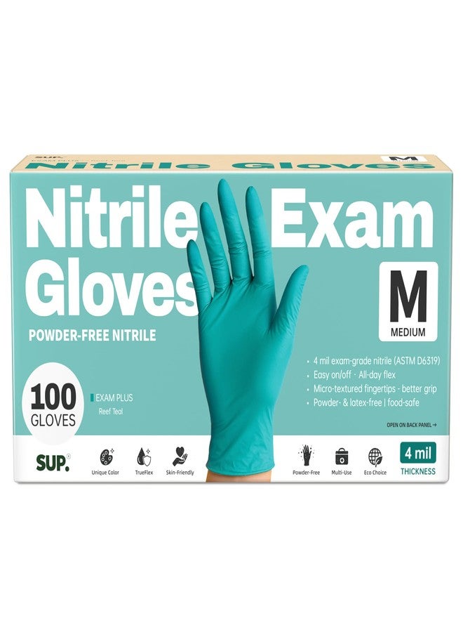 SUP Powder-Free Nitrile Gloves, 100 Count Food Safe Latex-Free Disposable Gloves for Medical Cooking Cleaning Food Prep, Teal (Medium) - Image 1