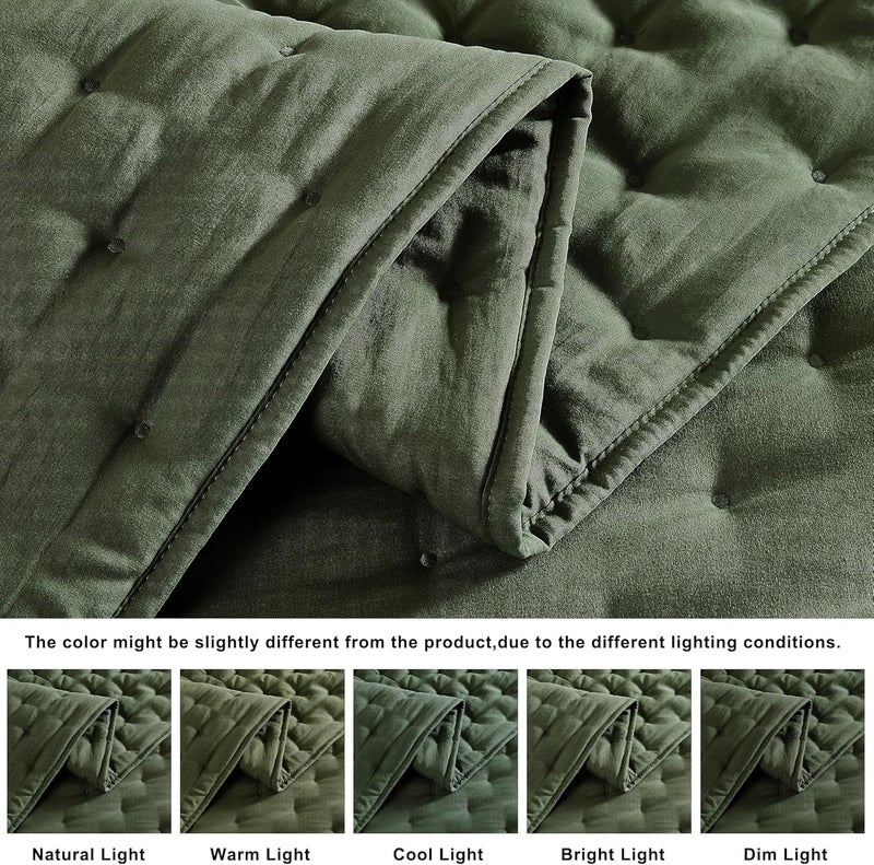 WDCOZY Olive Green Quilt Twin Size Bedding Set with Pillow Sham, Lightweight Bedspread Coverlet, Tan Soft Bed Cover for All Season - 2 Pieces, 68x90 inches - Image 5