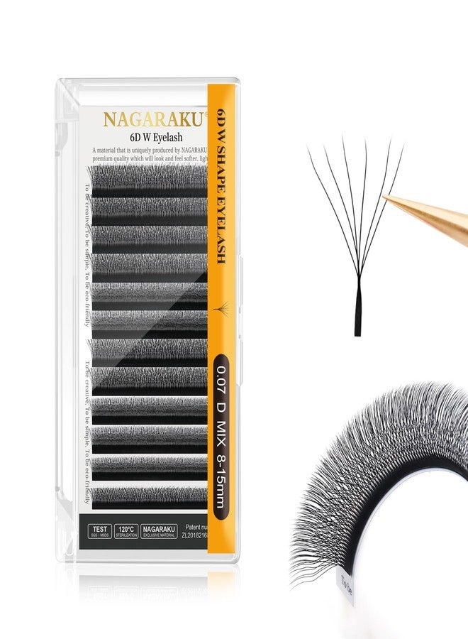 NAGARAKU 6D W Shape Eyelash Extension Supplies Natural Soft Volume 0.07mm D curl 8-15mm Mix Premade Fans Faux Mink Matte Black Cluster Easy Fanning False Lashes - Image 1