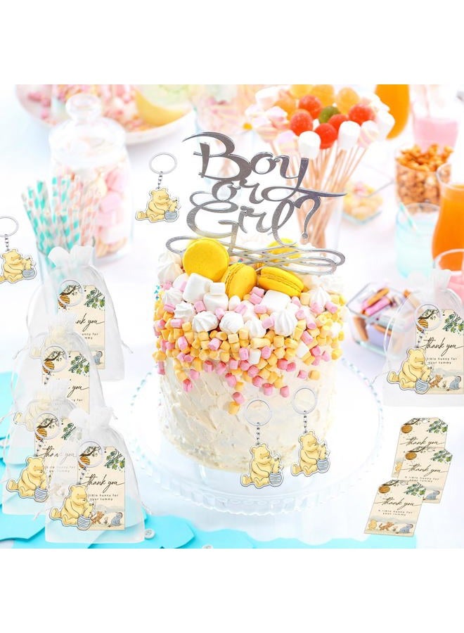 Xendelow 60 Pcs Winnie Baby Shower Set, 20 The Pooh Acrylic Keychains with 20 Thank You Tags 20 Organza Bags, Winnie Party Decorations, The Pooh Acrylic KeyChains for Baby Shower Gender Reveal Party Favors - Image 4