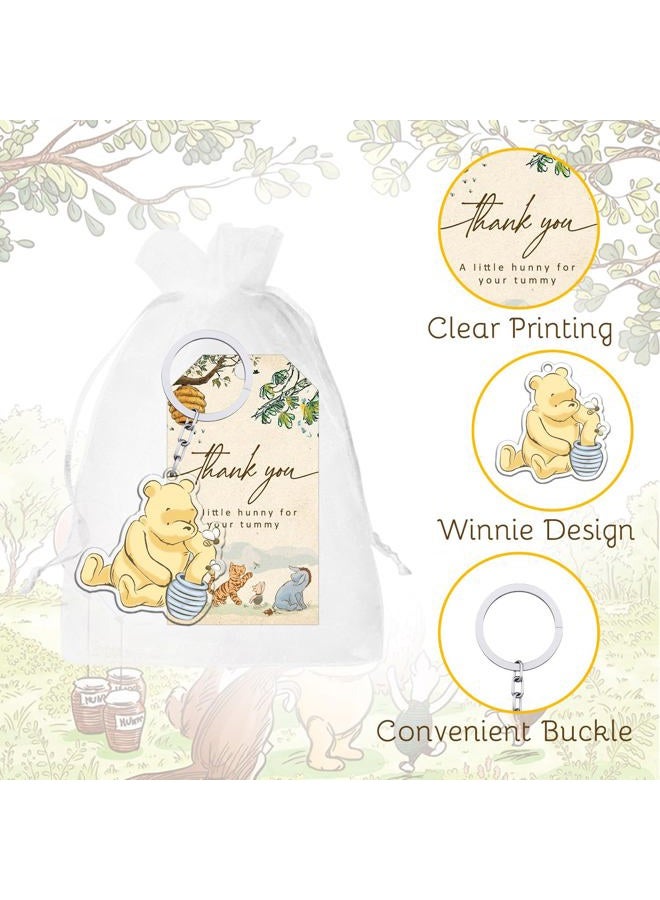 Xendelow 60 Pcs Winnie Baby Shower Set, 20 The Pooh Acrylic Keychains with 20 Thank You Tags 20 Organza Bags, Winnie Party Decorations, The Pooh Acrylic KeyChains for Baby Shower Gender Reveal Party Favors - Image 3