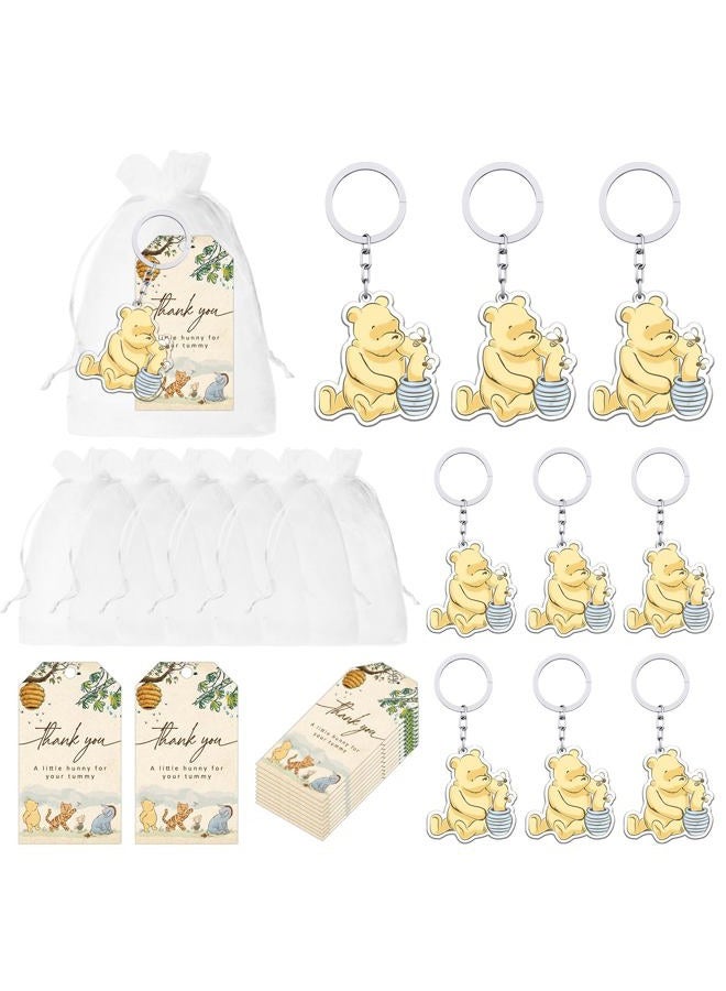 Xendelow 60 Pcs Winnie Baby Shower Set, 20 The Pooh Acrylic Keychains with 20 Thank You Tags 20 Organza Bags, Winnie Party Decorations, The Pooh Acrylic KeyChains for Baby Shower Gender Reveal Party Favors - Image 1