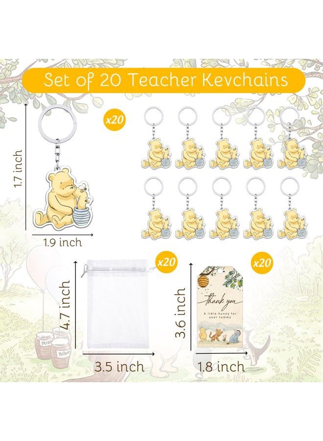 Xendelow 60 Pcs Winnie Baby Shower Set, 20 The Pooh Acrylic Keychains with 20 Thank You Tags 20 Organza Bags, Winnie Party Decorations, The Pooh Acrylic KeyChains for Baby Shower Gender Reveal Party Favors - Image 2