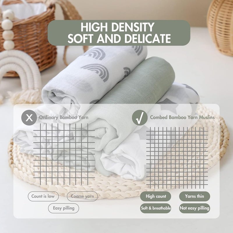 3 Pack Muslin Swaddle Blankets - Soft and Breathable Infant Receiving Blankets with Star Design - Image 3