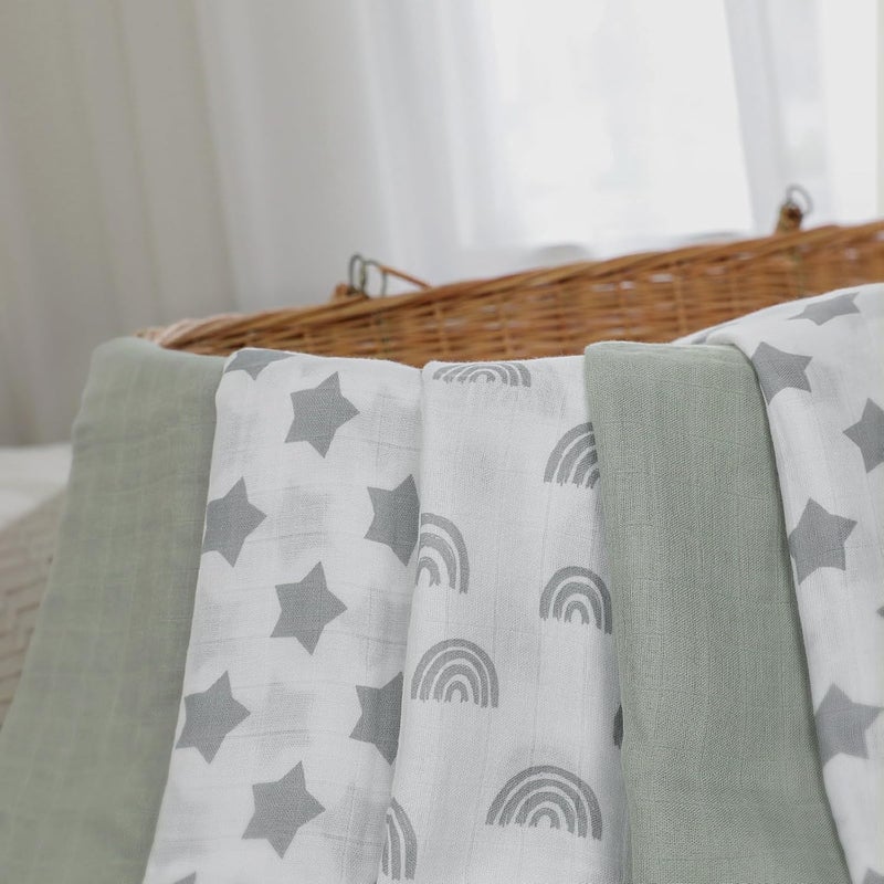3 Pack Muslin Swaddle Blankets - Soft and Breathable Infant Receiving Blankets with Star Design - Image 5