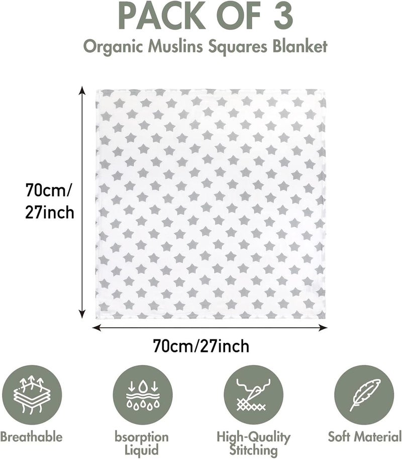 3 Pack Muslin Swaddle Blankets - Soft and Breathable Infant Receiving Blankets with Star Design - Image 4