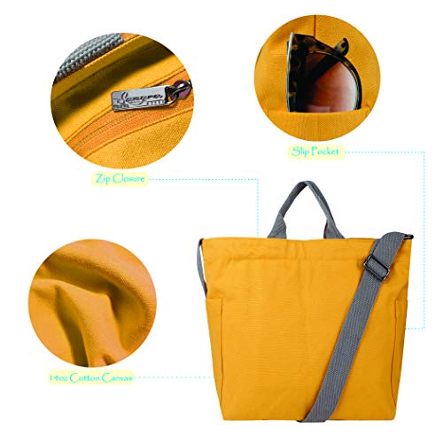 Sangra Women's Canvas Tote Handbag - Casual Shoulder & Crossbody Work Sling Bag (Golden Yellow) - Image 5