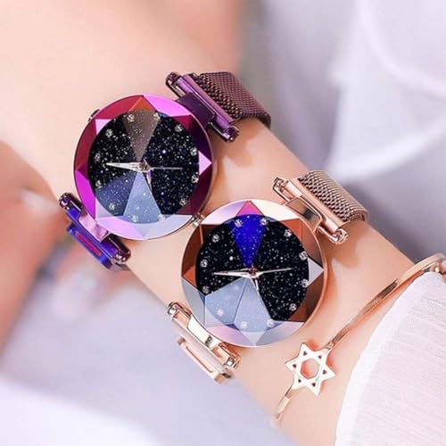 Acnos® Premium Black Round Diamond Dial with Latest Generation Purple & Rosegold Magnet Belt Analogue Watch for Women Pack of - 2 (DM-PURPLE-ROSEGOLD03) - Image 4