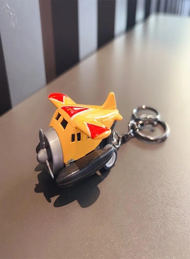 AUGEN Push & Go Metal Toy Car Bike Scooter Plane with Key Hook Keychain Showpice for Kids & Adults (Plane|Yellow) - Image 2