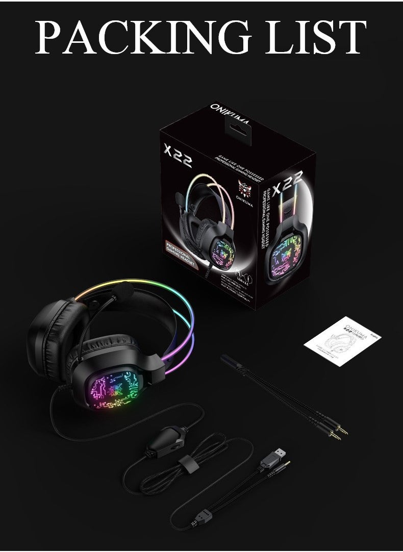 onikuma - X22 Wired Gaming Headset Noise Reduction With Microphone for PC PS3 PS4 Switch Mobile Xbox - Image 1