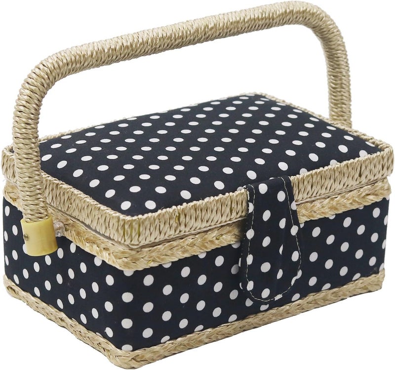DD Sewing Basket Kit Sewing Box with Mini Sewing Accessories for Kids, Small (Black Polka Dot) - Image 3