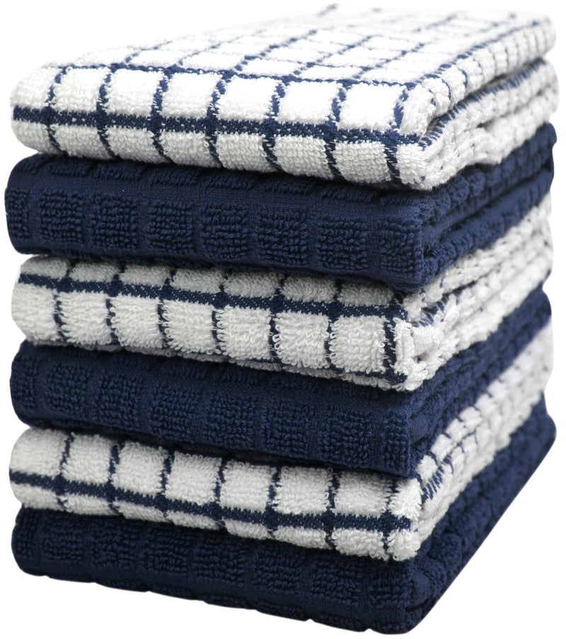 Bumble Kitchen Towels 100 Cotton Dish Towels with Hanging Loop 16x 28 380GSM Absorbent Kitchen Towel Set 6 Pack Navy