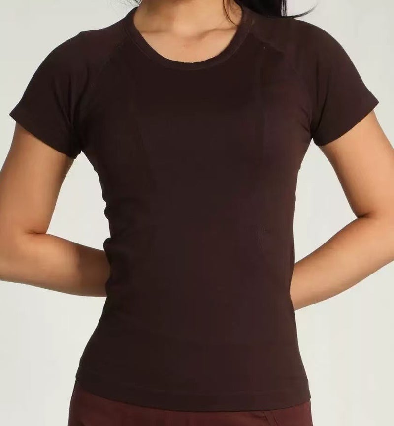 Tian Hong Women's Seamless Barely-There Round Neck Yoga T-Shirt Short Sleeve Athletic Top for Pilates Running Breathable - Image 1