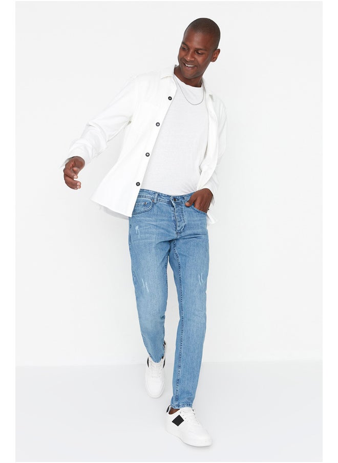 trendyol - Light Blue Stretchy Fabric Rake Destroyed Slim Fit Jeans Denim Trousers TMNSS21JE0067 - Image 1