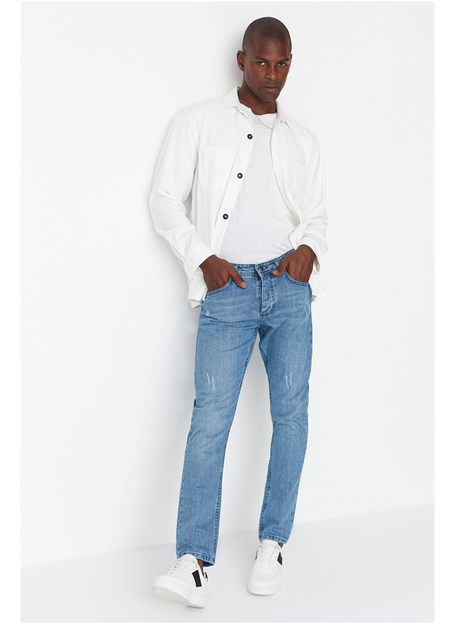 trendyol - Light Blue Stretchy Fabric Rake Destroyed Slim Fit Jeans Denim Trousers TMNSS21JE0067 - Image 1