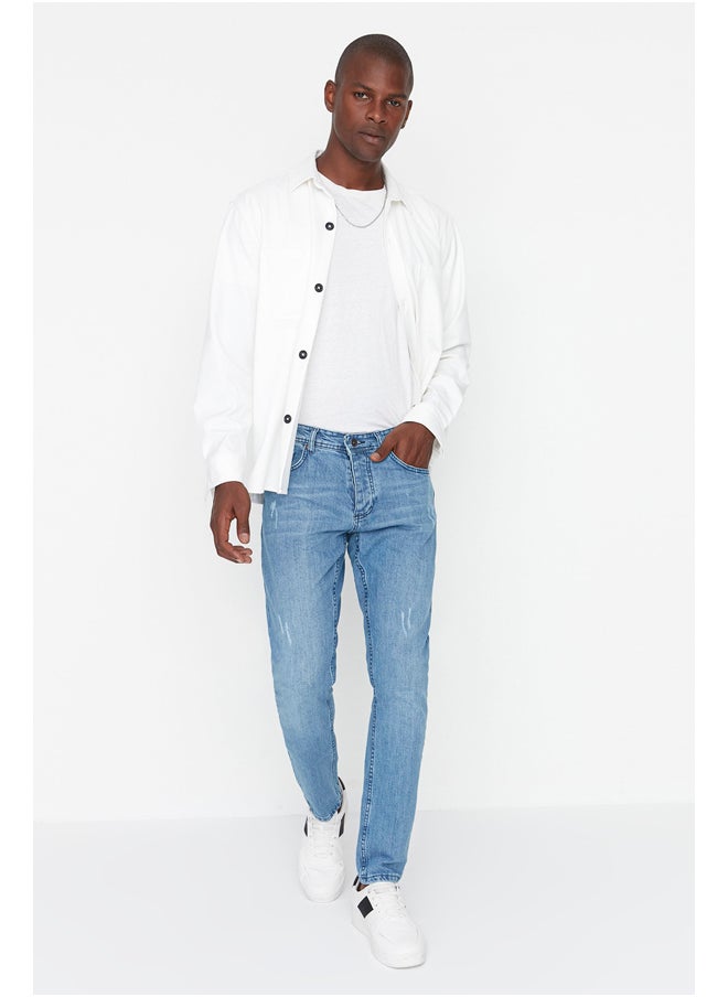 trendyol - Light Blue Stretchy Fabric Rake Destroyed Slim Fit Jeans Denim Trousers TMNSS21JE0067 - Image 1