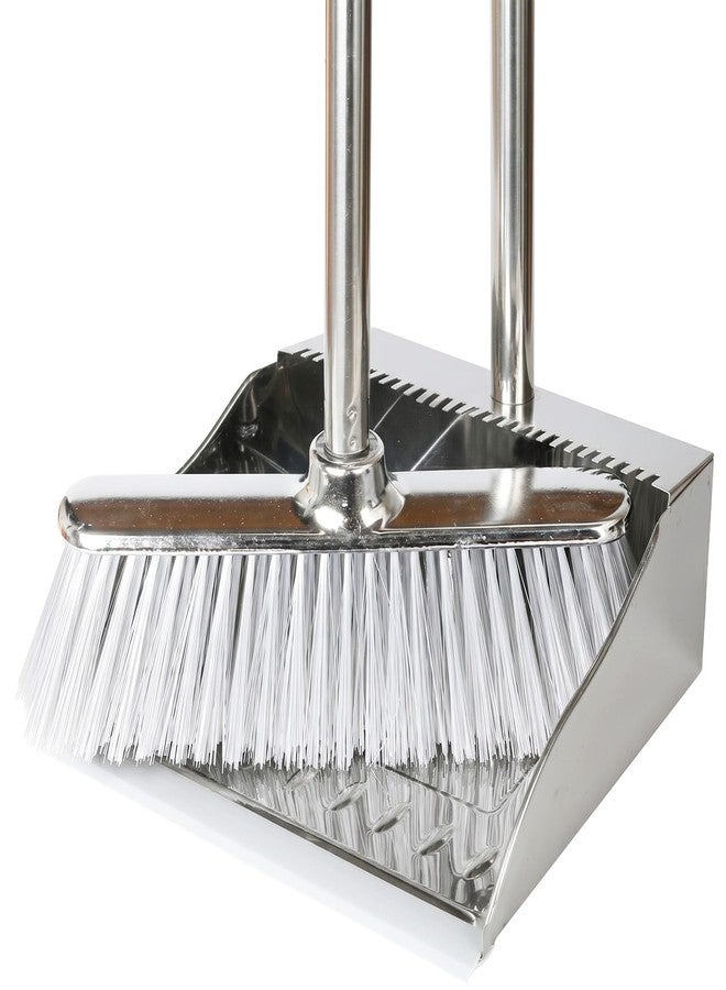 Dodifker Metal Dustpan with Soft Bristles Broom Heavy Duty Stainless Steel Upright Standing Dust Pan and Broom for Sweeping Indoor Outdoor Home Kitchen Office Lobby Hardwood Floor Cleaning - Image 1